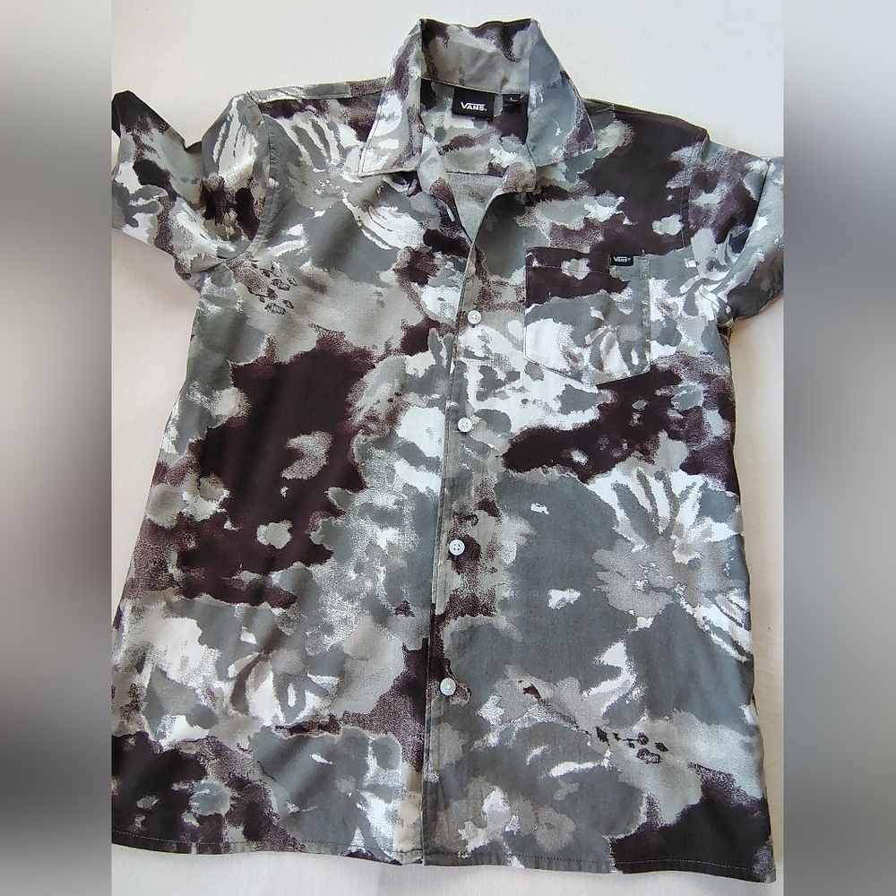 Vans Black and Gray Floral Boy's Shirt Size L